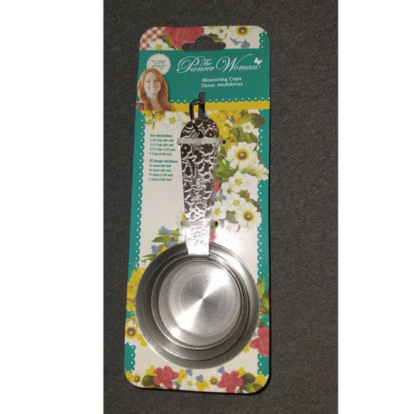 Set Of 4 Measuring Cups Stainless Steel Playful Posy Embossed - Picture 1 of 8